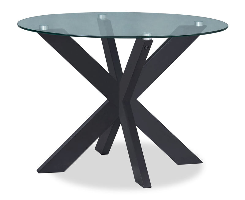 Remi 5pc Dining Set with Table & 4 Spindle-Back Chairs, Glass & Wood, 42\"W Round - Black