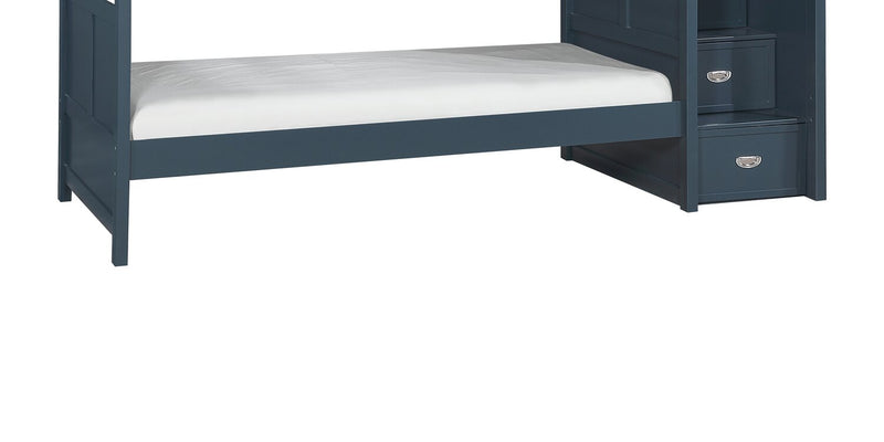 Quinn Bunk Bed with Built-in Staircase Dresser & Guard Rail for Kids, Blue - Twin/Twin