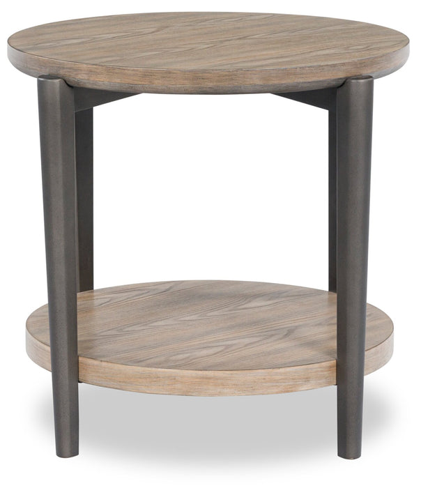 Lloyd 27” Modern Round End Table with Shelf - Grey Brown