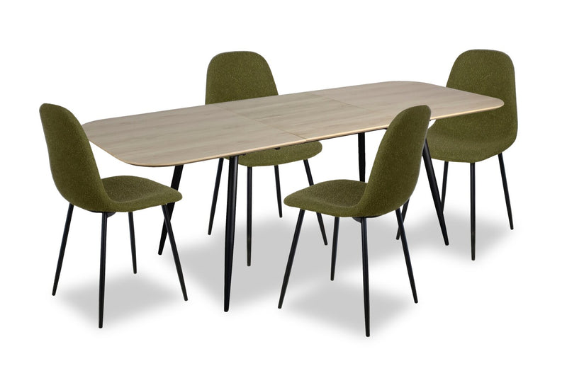 Joss 5pc Dining Set with Table & 4 Chairs - 63-86.5\"W Butterfly Extension, Metal  - Natural/Green