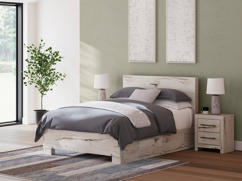 Derekson 6pc Bedroom Set with Side Storage Bed, Dresser, Mirror & Nightstand, Rustic White - Full Size
