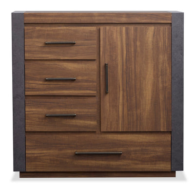 Scott Living Dante Bedroom 4-Drawer Chest with Storage Cabinet, 46"W x 45"H - Brown | Scott Living Commode verticale Dante de 46 po (L) x 45 po (H) à 4 tiroirs avec armoire de rangement pour la chambre à coucher - brune