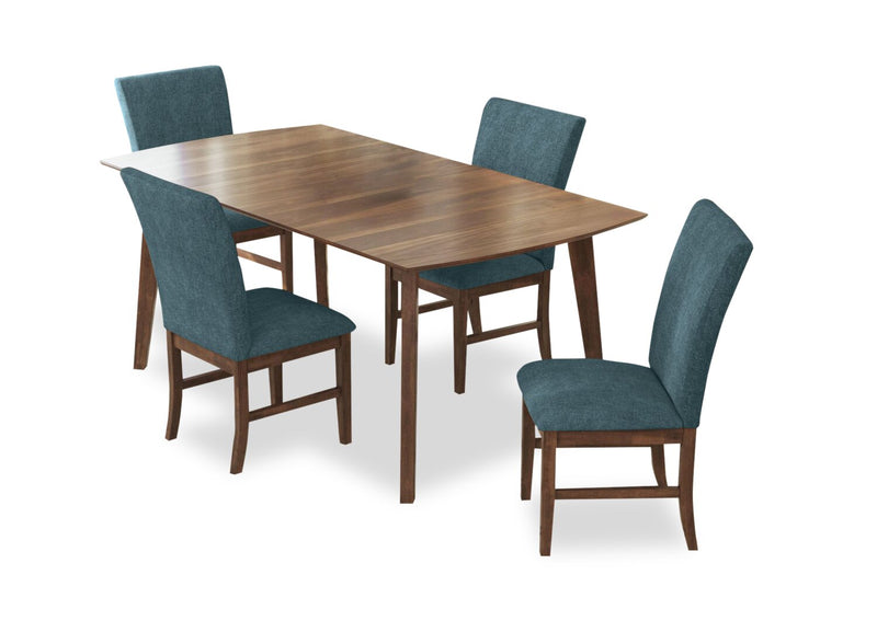 Rain 5pc Dining Set with Table & 4 Blue Chairs, 72\"W - Blue/Brown