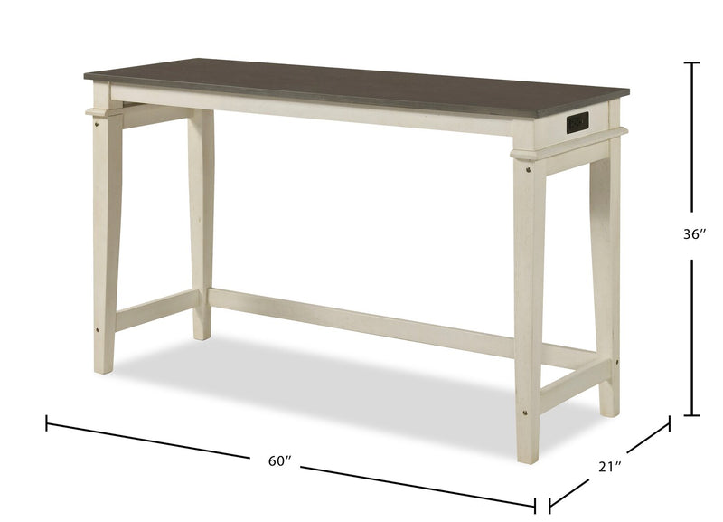 Nyles 60\" Contemporary Console Table with 3 Counter-Height Stools and USB Ports- Buttermilk