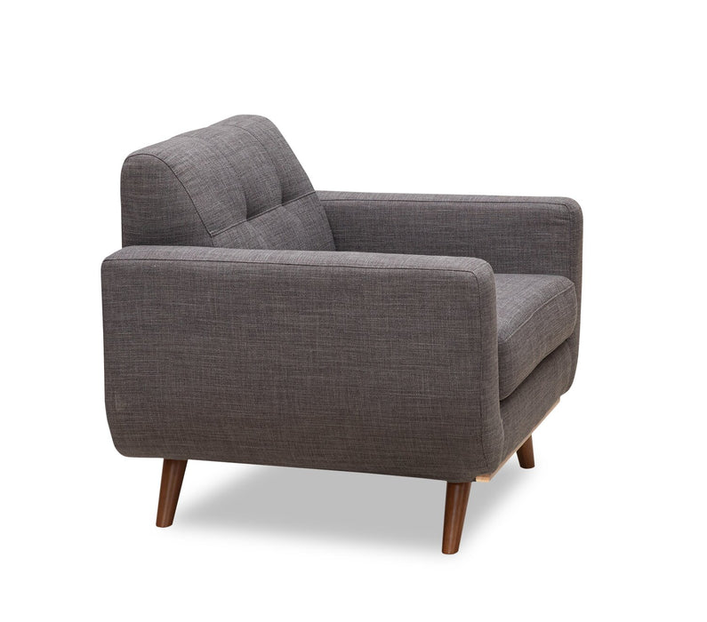 Kort & Co. Freeman 37\" Linen-Look Fabric Chair with Wood Legs and Tufted Back Cushion - Charcoal Grey