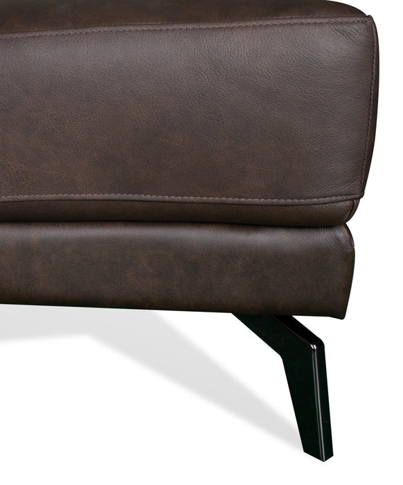 Melrose 31\" Top-Grain Genuine Leather Ottoman with Metal Legs - Dark Brown