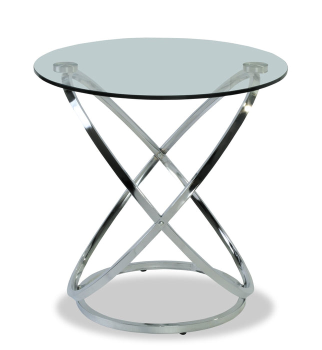 Hendrix 36\" Modern 2-Pack Glass Top Coffee + End Table - Chrome with Metal Base