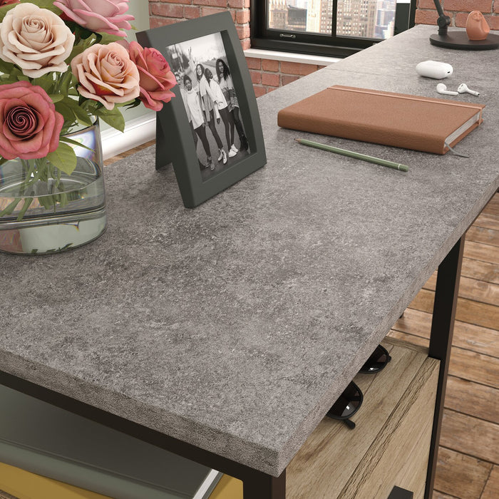 Bradley 55.91\" L-Shaped Office Desk with Cabinet – Prime Oak