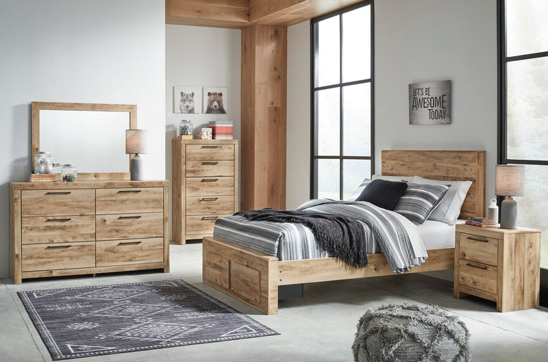Derekson 6pc Bedroom Set with Storage Bed, Dresser, Mirror & Nightstand, Natural - King Size