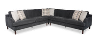 Jorja 3-Piece Granite Grey Chenille Fabric Sectional with Wood Legs and Six Accent Pillows 