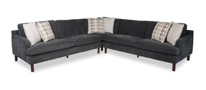 Jorja 3-Piece Granite Grey Chenille Fabric Sectional with Wood Legs and Six Accent Pillows