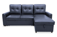 Carter 2-Piece Right-Facing Leather-Look Fabric Sleeper Sectional with Storage Chaise - Black 
