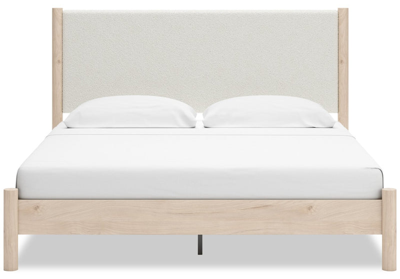 Jolie 5pc Bedroom Set with Bed, Dresser & Mirror, Boucle Fabric, Natural - King Size