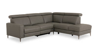 Valentino 3-Piece Right-Facing Grey Genuine Leather Power Reclining Sectional with Adjustable Headrests  