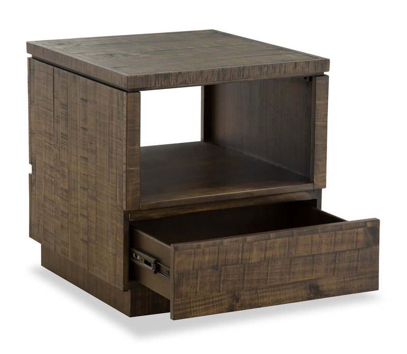 Elm 22” Rustic Pine End Table with Storage - Brown