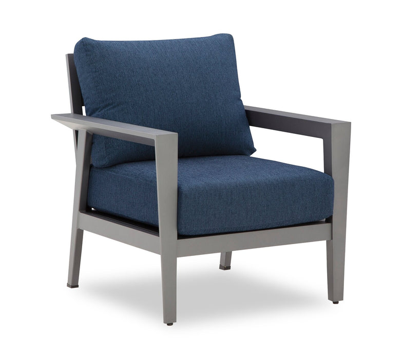 Barrie 4-Piece Outdoor Patio Set with Sofa, 2 Chairs and Table - Aluminum, UV & Weather Resistant  - Blue & Grey