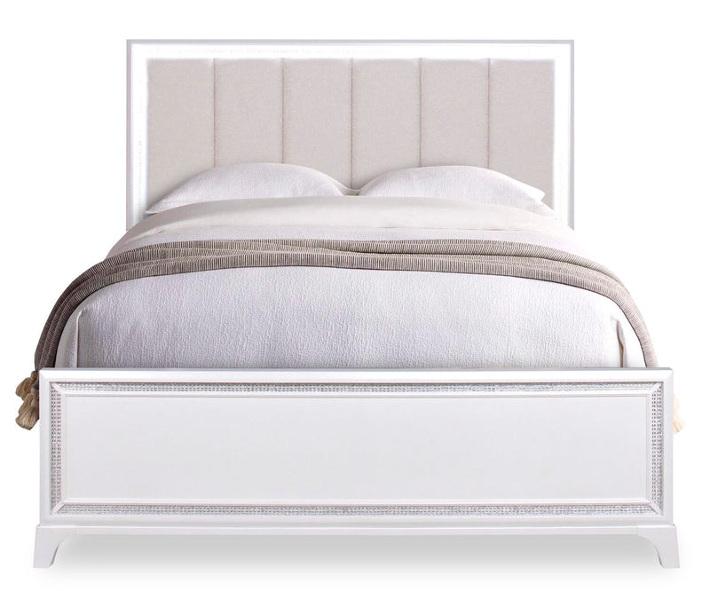 Halo 6pc Bedroom Set with Bed, Dresser, Mirror & Nightstand, LED, Glam, White - Queen Size