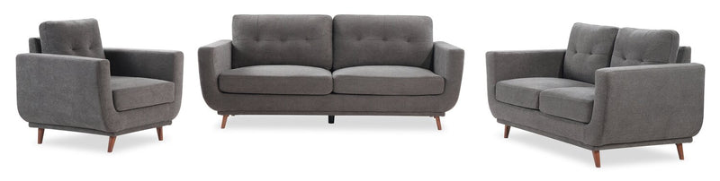 Cosmo 80\" Fabric Sofa with Tufted Back Cushions - Charcoal