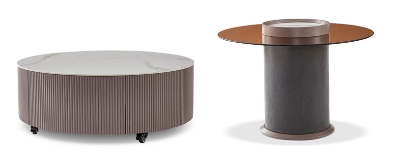 Circa 23.6\" Modern Round End Table - Amber Tempered Glass and Black Wood