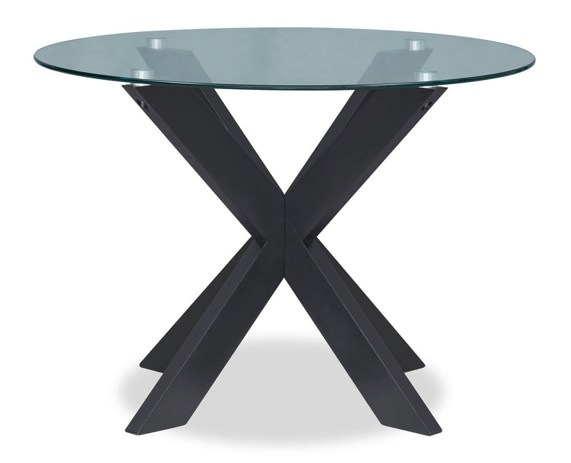 Remi 5pc Dining Set with Table & 4 Spindle-Back Chairs, Glass & Wood, 42\"W Round - Black
