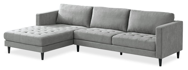 Metro 2-Piece Left-Facing Fabric Sectional with Chaise and Tufted Seat Cushions - Grey
