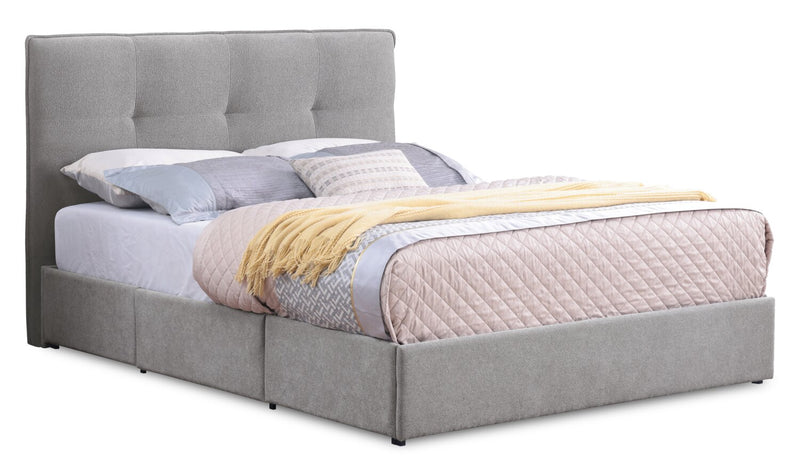 Amos Upholstered Storage Bed Base in Grey Fabric with 3 Built-in Drawers  - King Size