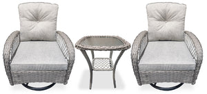 Vienna 3-Piece Outdoor Patio Conversation Set with 2 Swivel Chairs & Glass Top Coffee Table - Resin Wicker, UV & Weather Resistant - Grey