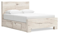 Derekson Storage Bed with 2 Built-In Side Drawers, Rustic White - Full Size 