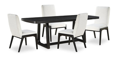 Alma 5pc Dining Set with Table & 4 Chairs, Trestle Base, 86"W - Charcoal Black & White | Ensemble de salle à manger Alma 5 pièces avec table de 86 po (L), base à tréteaux et 4 chaises - anthracite noir et blanc