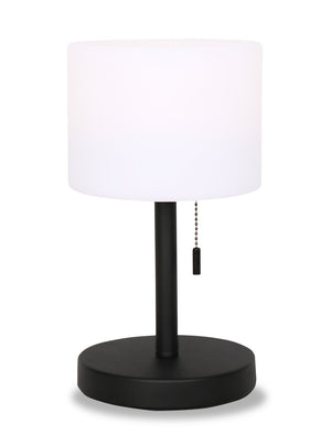 Solana 11” Modern Metal Acrylic Portable Table Lamp with USB Port - Black