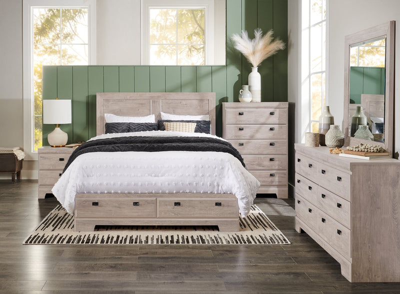 Yorkdale 6pc Bedroom Set with 6-Drawer Storage Bed, Dresser, Mirror & Nightstand, White - Queen Size