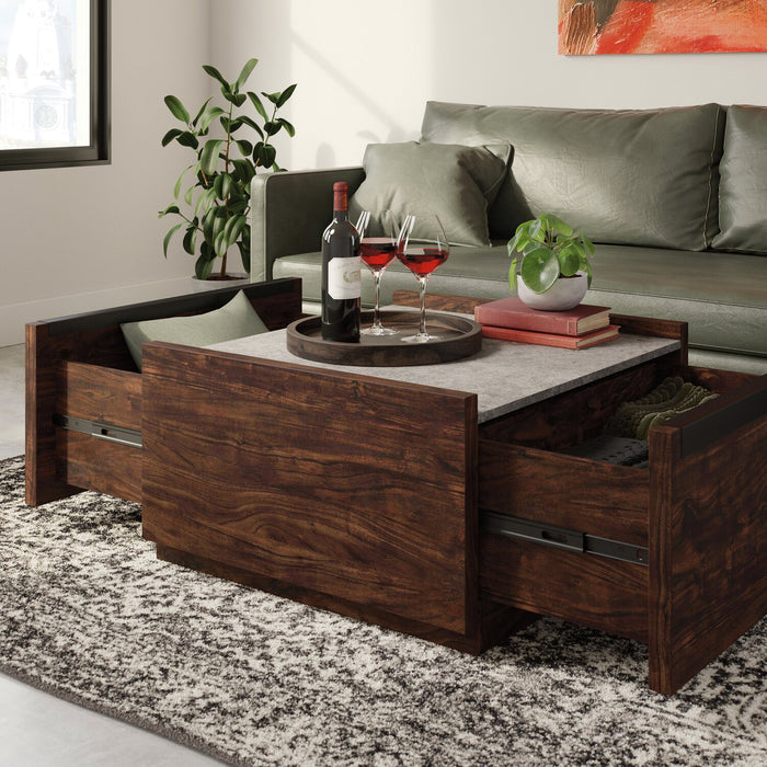 Benson 31” Modern Coffee Table with Storage - Dark Brown and Grey