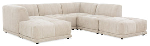 Oaklyn Modular 6-Piece Fabric Sectional with Ottomans and Tufted Seat Cushions – Beige