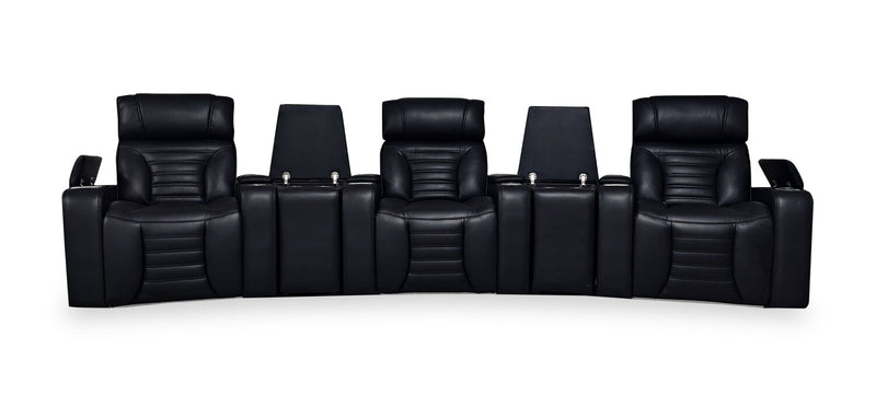 Zen 5-Piece Faux Leather Home Theatre Power Reclining Sectional with Massage and Two Storage Consoles - Black