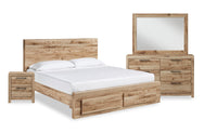 Derekson 6pc Bedroom Set with Storage Bed, Dresser, Mirror & Nightstand, Natural - Queen Size 