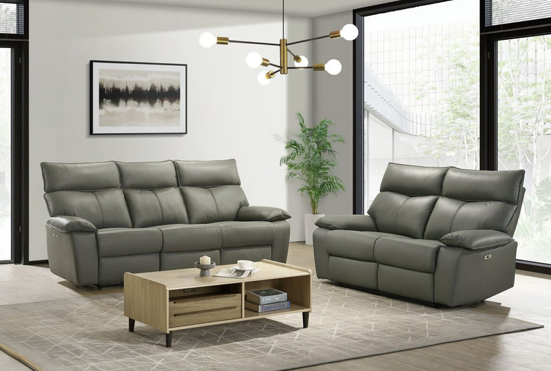 Matteo 64\" Genuine Leather Power Reclining Loveseat - Aviarah Grey