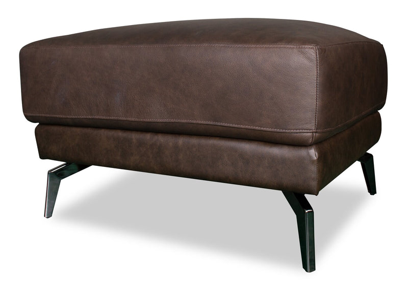 Melrose 31\" Top-Grain Genuine Leather Ottoman with Metal Legs - Dark Brown