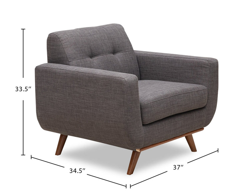 Kort & Co. Freeman 37\" Linen-Look Fabric Chair with Wood Legs and Tufted Back Cushion - Charcoal Grey