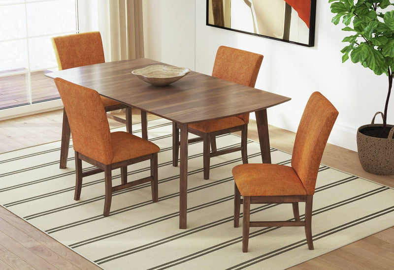 Rain 5pc Dining Set with Table & 4 Orange Chairs, 72\"W - Orange/Brown