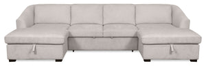 Envy 3-Piece Chenille Fabric Sleeper Sectional with Two Storage Chaises - Fog Grey