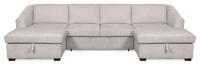 Envy 3-Piece Chenille Fabric Sleeper Sectional with Two Storage Chaises - Fog Grey | Sofa-lit sectionnel Envy 3 pièces en tissu de chenille avec 2 fauteuils longs de rangement - gris brouillard