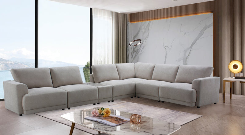 Voyage Modular 7-Piece Fabric Sectional with Console and Removable Back Cushions – Taupe