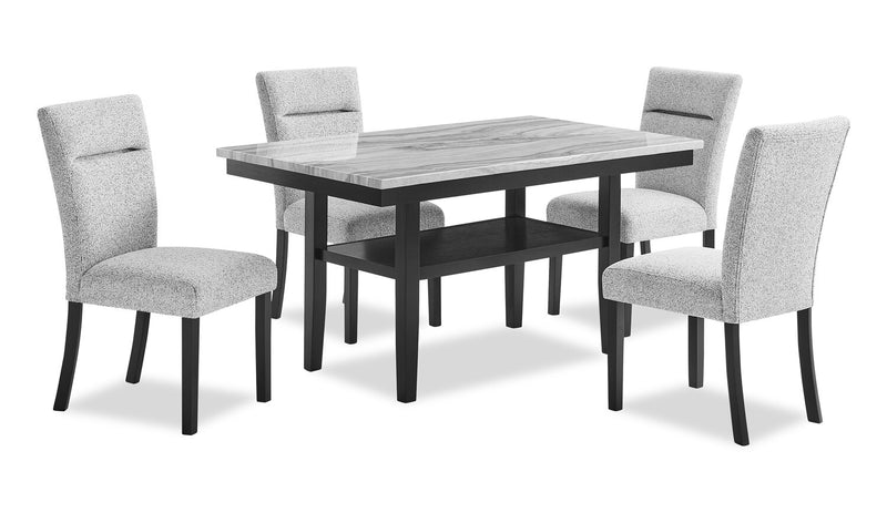 Libra 5pc Dining Set with Table & 4 Chairs, Marble-Look Top, 60\"W - Black/Grey
