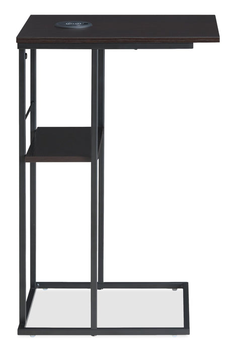 Byron 15.5\" Accent Table with Built-In USB and Qi Charging - Red Cocoa and Black