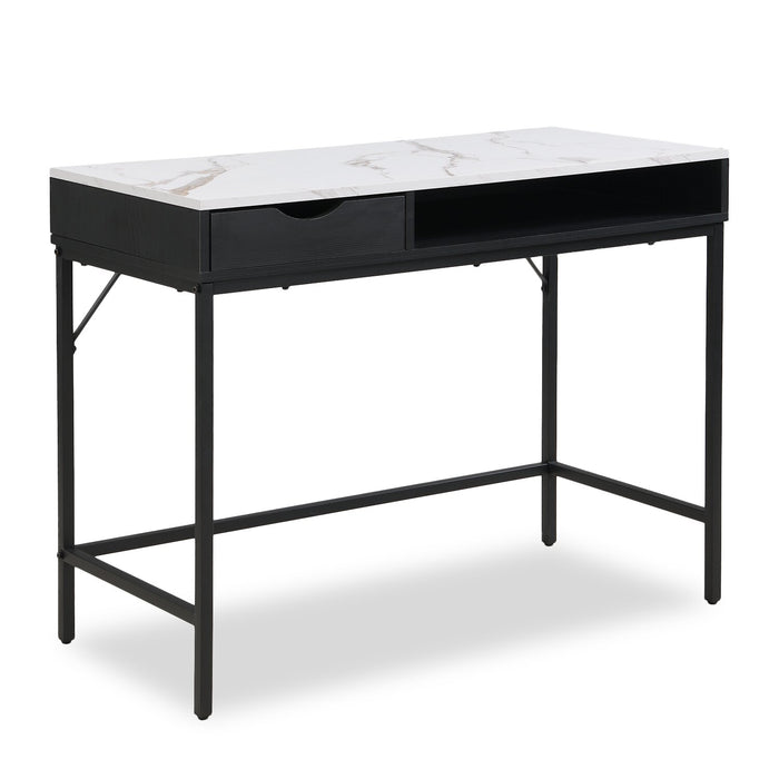Jensen 40\" Desk with Marble-Look Top and Storage – Black