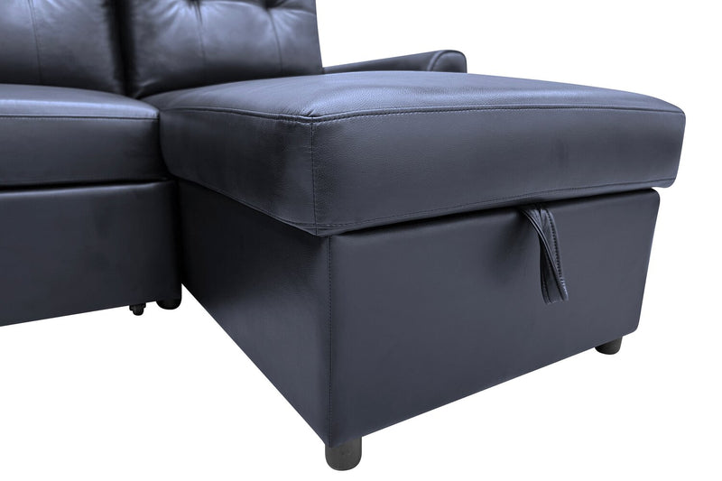 Carter 2-Piece Right-Facing Leather-Look Fabric Sleeper Sectional with Storage Chaise - Black