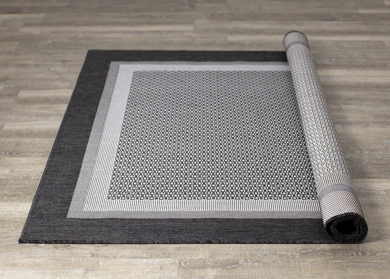 Milo 6'7\" x 9'6\" Flatweave Monochromatic Outdoor Rug – Grey