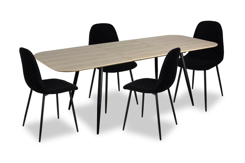 Joss 5pc Dining Set with Table & 4 Chairs - 63-86.5\"W Butterfly Extension, Metal  - Natural/Black