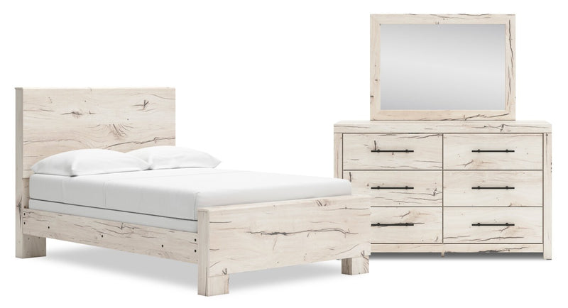 Derekson 5pc Bedroom Set with Panel Bed, Dresser & Mirror, Rustic White  - Full Size