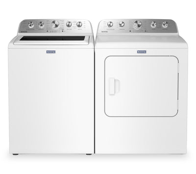 Maytag 5.5 Cu Ft. Top Load Washer with Pet Pro and 7.0 Cu. Ft. Pet Pro Electric Dryer – White | Laveuse à chargement par le haut 5,5 pi³ avec Animal Pet Pro et sécheuse électrique Animal Pet Pro 7,0 pi³ de Maytag - blanches